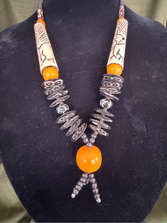 Tribal Jewelry - Handcrafted Orange and Black Statement Necklace
